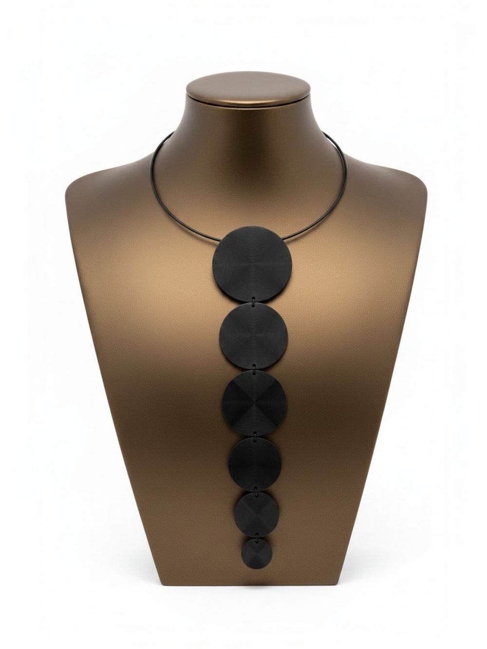 Modern Disc Statement Necklace ▪︎ 6 Tier ▪︎ Onyx ▪︎ Long Drop 14.5"